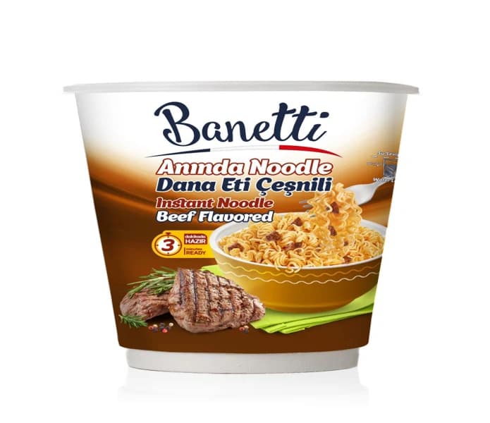 Banetti, instant noodles with beef flavour, in a cup