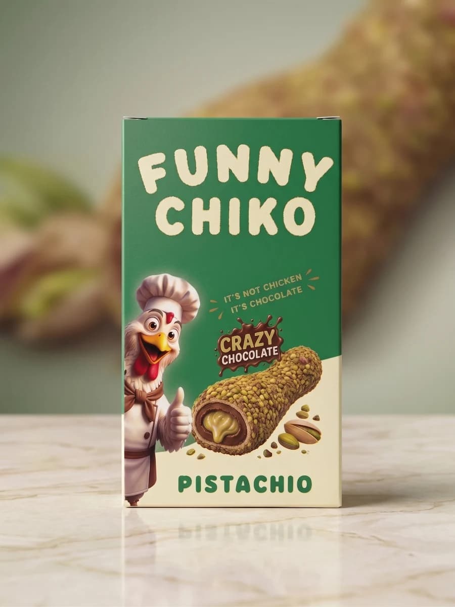 Funny Chiko chocolate drumsticks with pistachio
