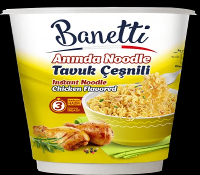 Banetti, instant noodles with chicken flavour, in a cup