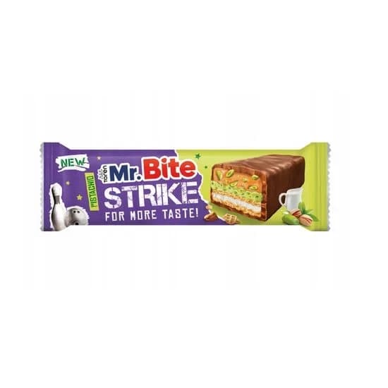 Mr. Bite Strike, pistachio cream bar coated in chocolate